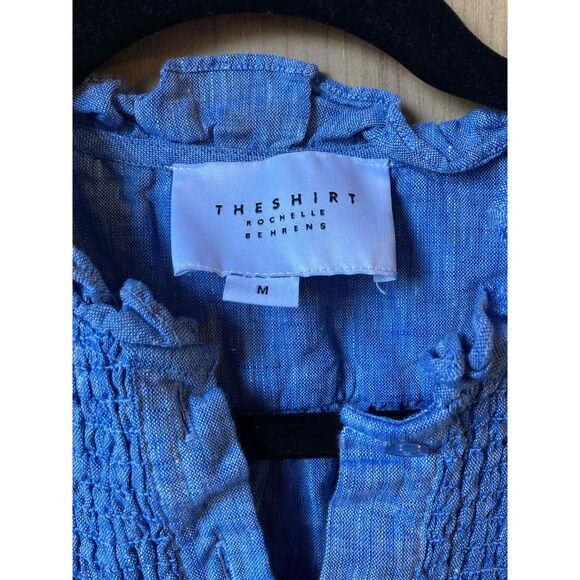 The Shirt by Rochelle Behrens | 100% Linen Smocked Ruffled Blouse | Medium - Picture 5 of 5